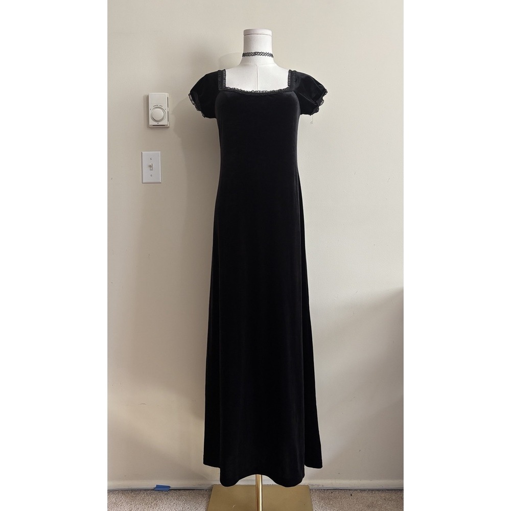 Positive Attitude Maxi Dress 6 Small Black Velvet Lace Trim 90s Whimsigoth Emo